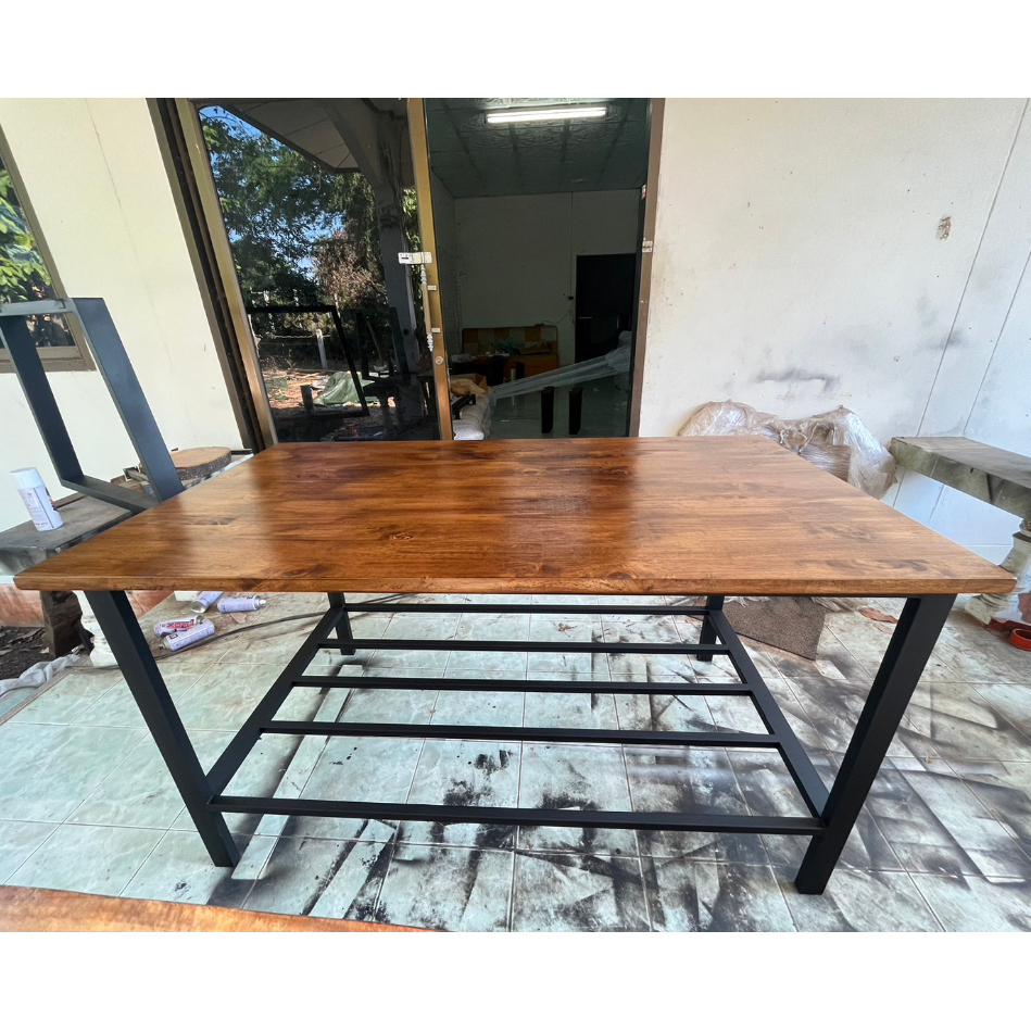 MPT2Wood-Steel โต๊ะพร้อมชั้นวาง โต๊ะอเนกประสงค์ สูง75ซม Table DIY ท๊อปไม้ประสาน ขาเหล็กสีดำ สำเร็จรูปพร้อมใช้งาน