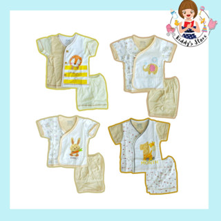 Little home baby ชุดเสื้อกางเกง แขนสั้นขาสั้น 0-3 เดือนขึ้นไป (ผูกหน้า) คละลาย สีเหลือง