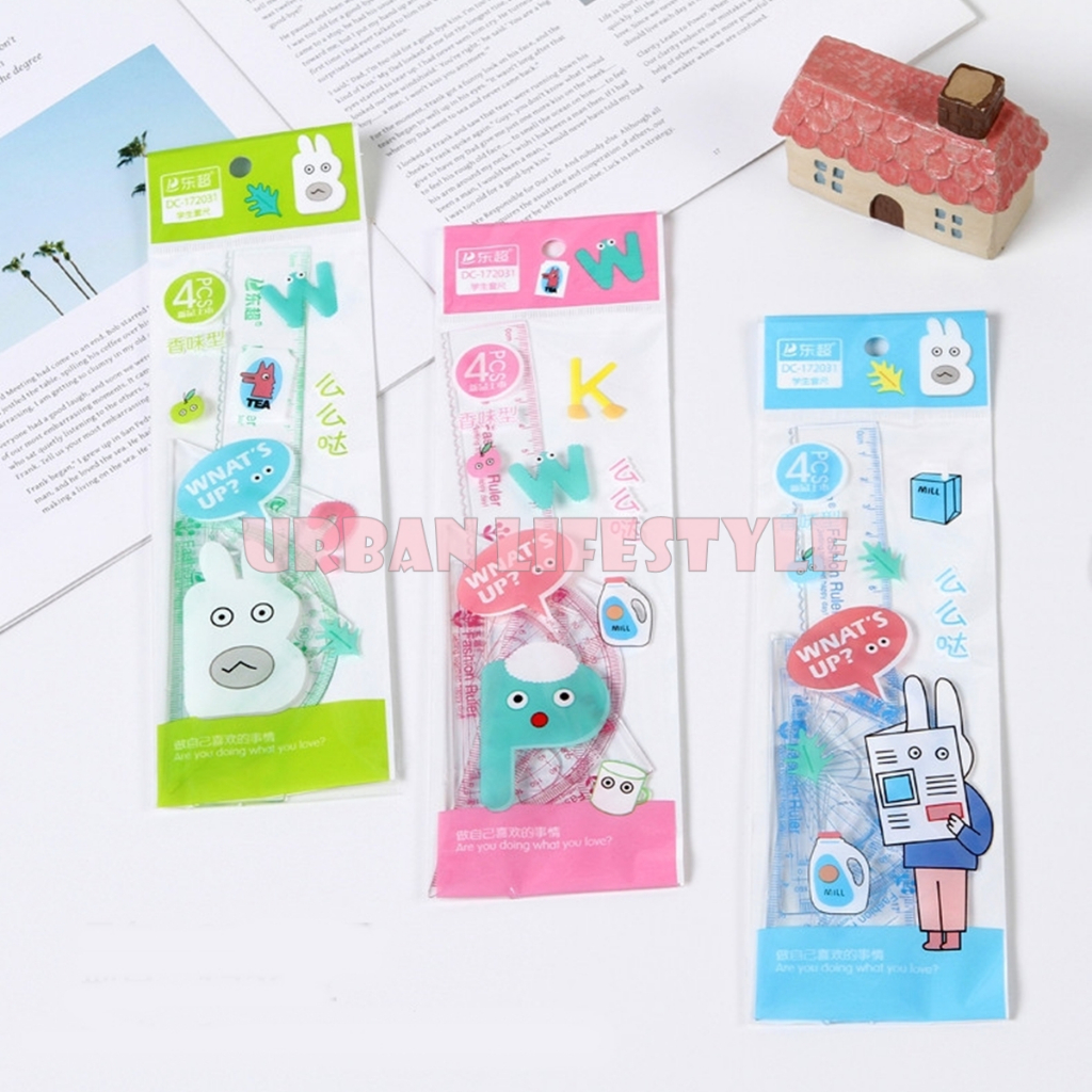 ชุดเรขาคณิต 4 ชิ้น ไม้บรรทัดเรขาคณิต แฟนซี Fancy Geometric Ruler Set คละลาย 1 ชุด