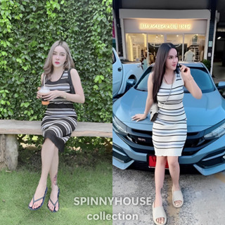 🌈 SpinnyHouse 🌈 เดรสไหมพรม ❤️💚ผ้าไหมพรม ทรงรัดรูป แขนกุด💜 ดีเทลทอลายสลับ💙💛 เดรสยาว รุ่น ซีพี