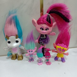 ตุ๊กตาTrolls โทรลส์ แท้มือสอง งานเซตได้ของตามภาพ แบรนด์: Hasbro(ฮาสโบร สวย