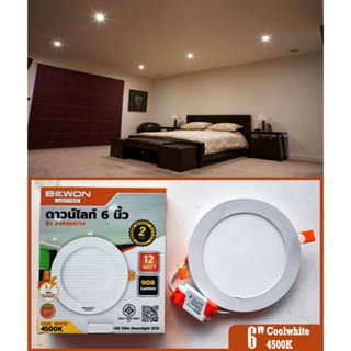 BEWON ดาวน์ไลท์ โคมดาวไลท์ พาแนล LED 12W แสงคูลไวท์ CoolWhite 4500K บางเท่าฝ้า ขนาด 6นิ้ว