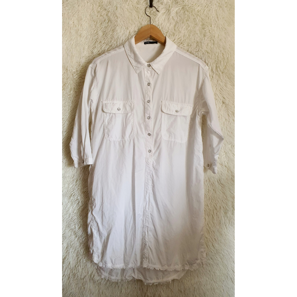 เดรสสีขาว คอปก CHAPS <CPS> (2nd Hand) Dress-shirt #White - Size S