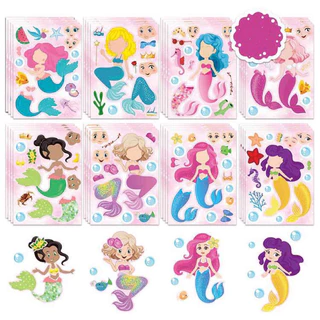 สติ๊กเกอร์แต่งหน้าเจ้าหญิง DIY เซต 6-12 แผ่น ลายไม่ซ้ำกัน ลายน่ารักสีสันสดใส เสริมสร้างจินตนาการ สติ๊กเกอร์เด็ก