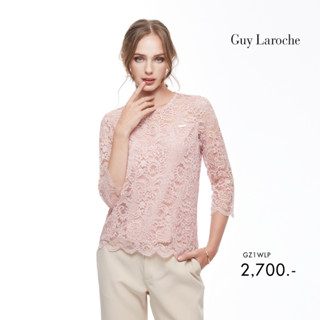 Guy Laroche เสื้อผู้หญิง เสื้อเบล้าลูกไม้แขนยาวสีชมพู (GZ1WLP)