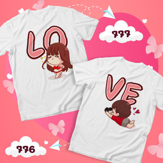 เสื้อคู่ เสื้อวาเลนไทน์ ลายLOVE สีขาวคอกลม รหัส 776-777