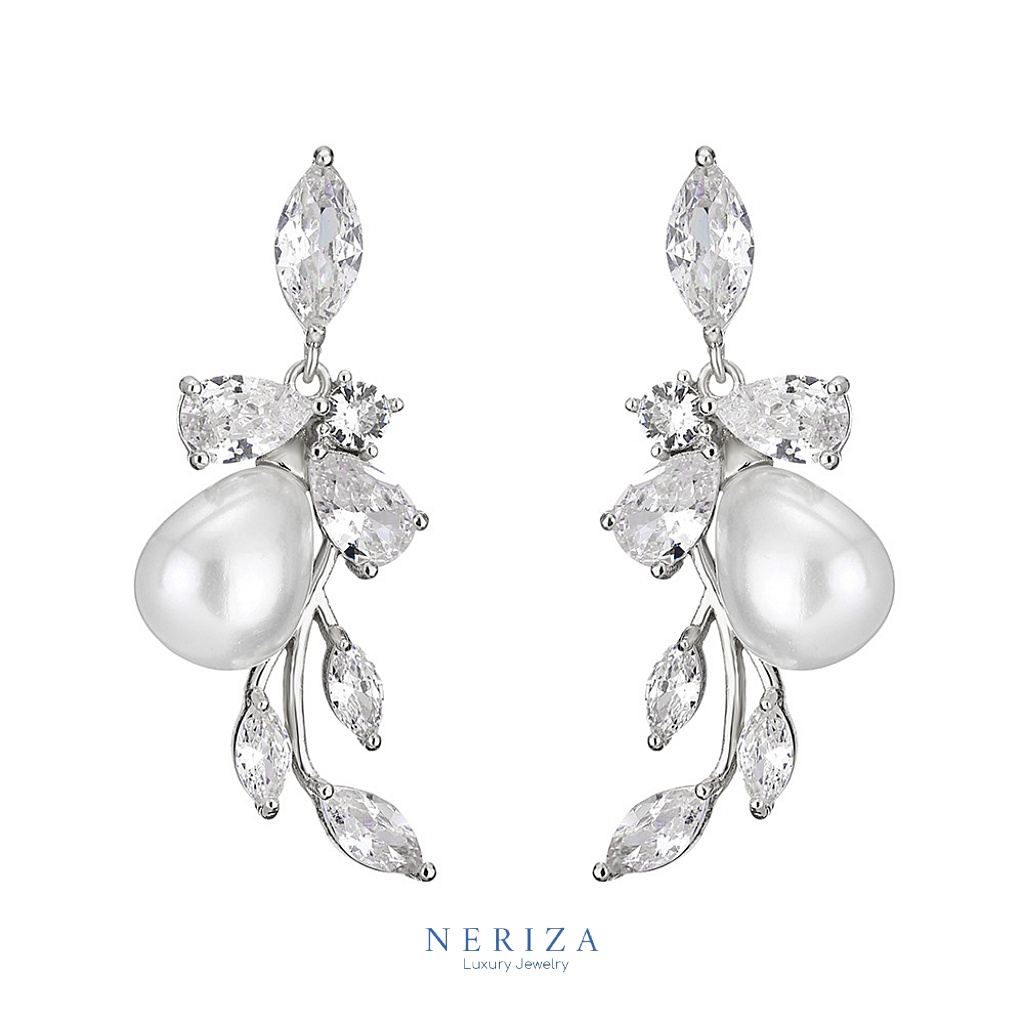 Neriza Jewelry/ ต่างหูระย้าเพชรสังเคราะห์ เกรดพรีเมี่ยม ประกายเทียบเท่าเพชแท้ จัดส่งพร้อมกล่อง NE031