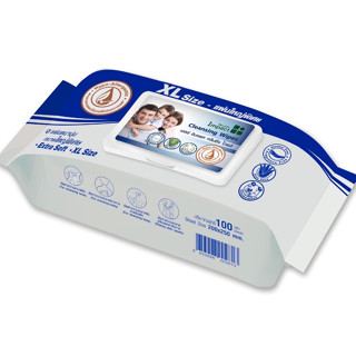 Health Impact Cleansing Wipes Size XL 100 แผ่น. เฮลธ์ อิมแพค คลีนซิ่ง ไวพส์