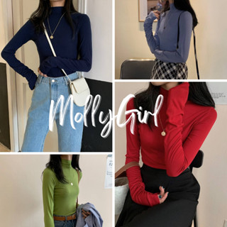 Mollygirl  เสื้อแขนยาวสีพื้นOver Size เสื้อแฟชั่นผญ  5608+5571