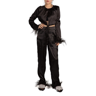 SHU APPAREL CROP TOP WITH PANTS SETS #1 - BLACK