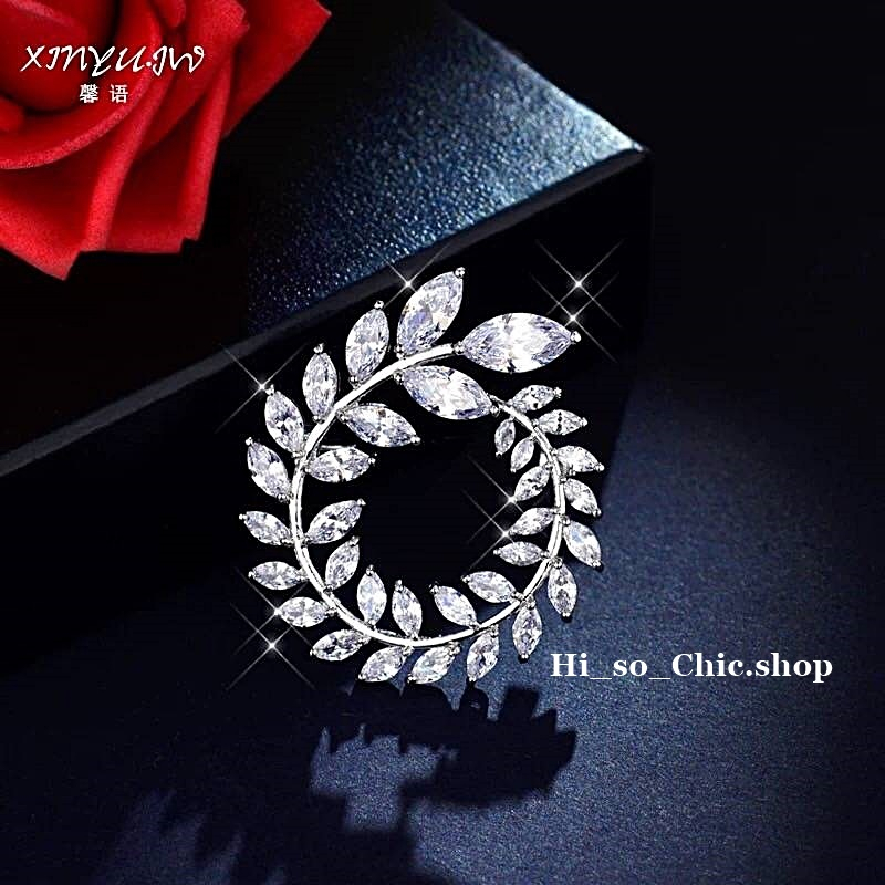 Brooch เข็มกลัด เข็มกลัดติดเสื้อ เข็มกลัดเพชรCZ รูปช่อมะกอก งานจิวเวลรี่ (ราคาต่อชิ้น)