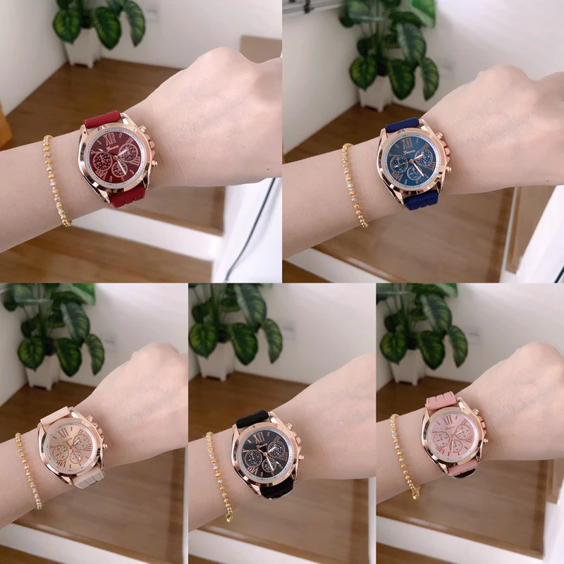 นาฬิกาข้อมือผู้หญิง นาฬิกาแฟชั่นสไตล์MK สายซิลิโคนนิ่ม genevaแท้ พร้อมส่งจากไทย