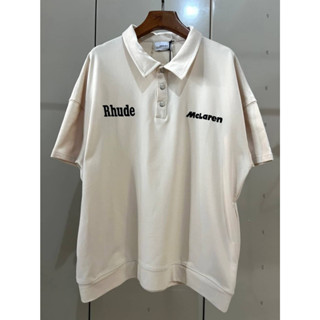 RHUDE X MCLAREN PIQUE VINTAGE RACER GRAPHIC PRINT POLO SHIRT IN VINTAGE NEUTRALS WHITE เสื้อคอปกโปโล แขนสั้น งาน collabs