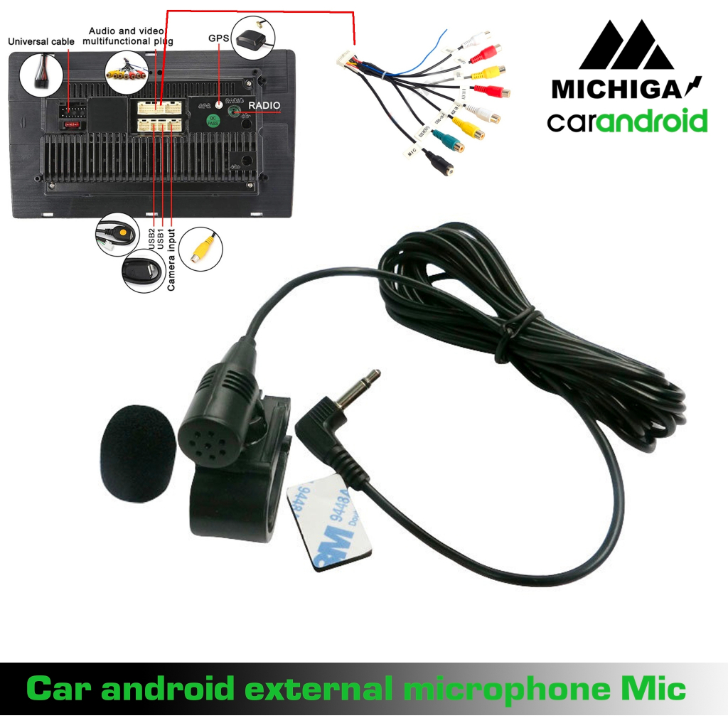 ไมโครโฟนจอแอนดรอยด์รถยนต์ MICHIGA รุ่น MIC001  แจ็คเสียบไมโครโฟน3.5 มม. พร้อมสายเชื่อมต่อ20 PIN