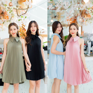 Mini Pleat Dress เดรสพลีทคอปก เนื้อผ้าอัดพลีทอยู่ทรงสวย ฟรีไซส์