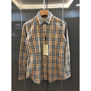 WOMEN BURBERRY CLASSIC CHECK-PATTERN SHIRT เสื้อเชิ้ตคอปกแขนยาว ลายสก็อต แบรนด์เนม เบอเบอรี่ สีน้ำตาล คลาสสิค