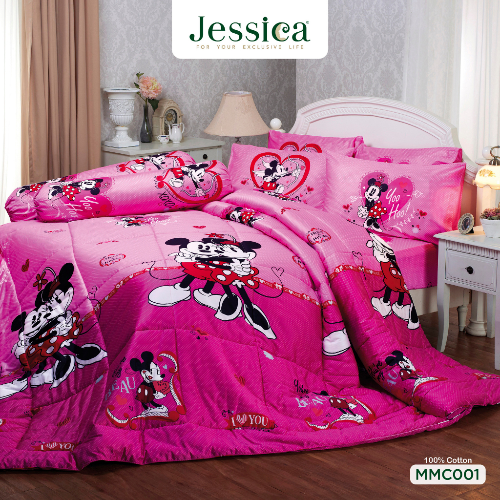 Jessica Cotton MMC001 ชุดเครื่องนอน ผ้าปูที่นอน ผ้าห่มนวม พิมพ์ลายการ์ตูนมิกกี้เม้าส์ ลิขสิทธิ์แท้ น่ารักน่าเลิฟ