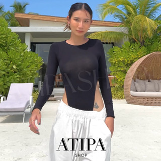 Atipashop - MERNA BODYSUIT บอดี้สูท บอดี้สูทผู้หญิง บอดี้สูทแขนยาว เว้าข้างสูง