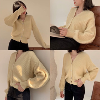 Caramel v neck cardigan-light yellow