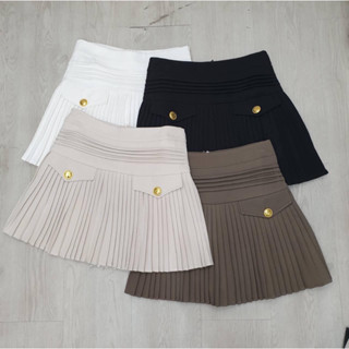 [Make your Clothes] Lady classy skirt กระโปรงผ้าจับจีบพลีท แต่งกระดุมทอง