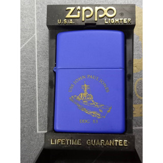 ZIPPO USS JOHN PAUL JONES DDG53 ROYAL BLUE MATTE LASER ENGRAVE  ผลิตปี1999  ถังในตรงปี  ของใหม่ไม่ผ่านการใช้งาน ของแท้