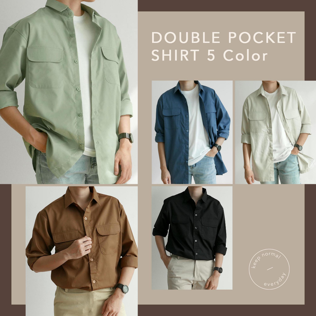 🔥ทักแชทรับโค้ดลดเพิ่ม เชิ้ตผู้ชายแขนยาว Double Pocket Twill Shirt