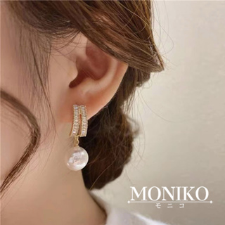 MONIKO เข็มเงิน S925 ต่างหูมุก ต่างหูผู้หญิงสไตล์แฟชั่นเกาหลี ไข่มุกใหญ่