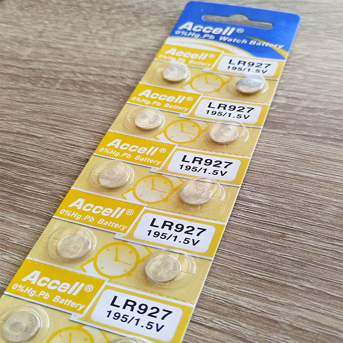 ถ่านกระดุม Accell LR927/195 1.5V ของแท้ ไร้สารปรอท 0% Hg (1แผง 10ก้อน)
