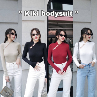 Kiki bodysuit บอดี้สูทแขนยาว ดีเทลคอจีน เนื้อผ้าไหมพรมทอแบบแน่นๆ สีพื้น