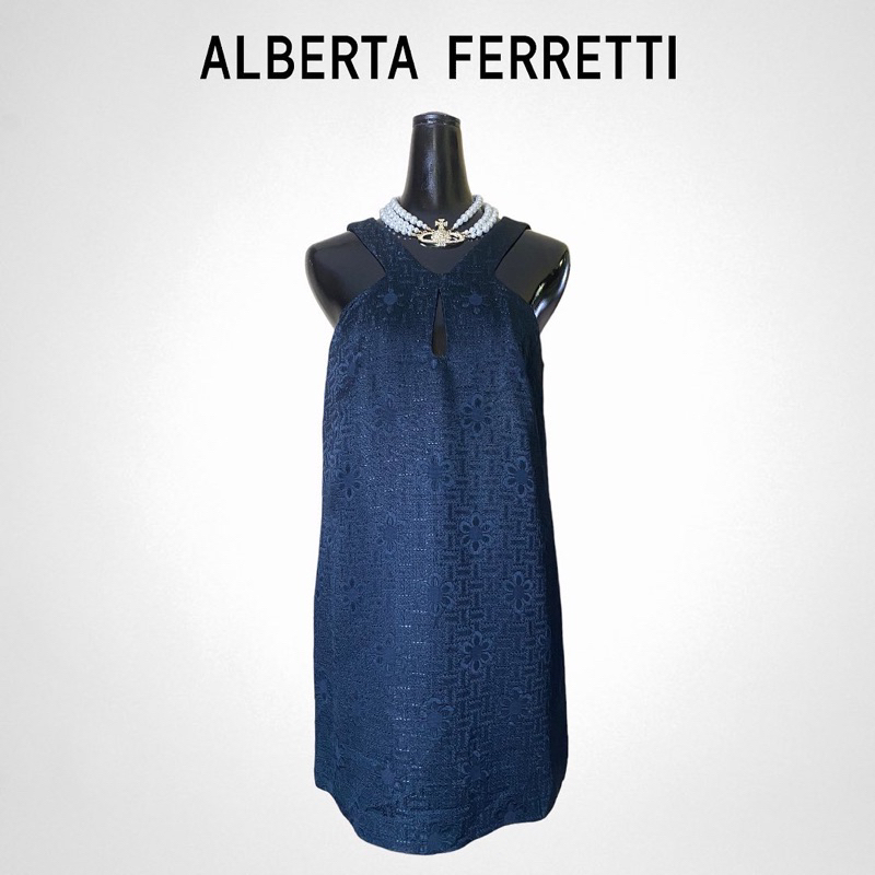 🌸 Alberta Ferretti Dress เดรสสีกรมท่า ผ้าอะคิลิผสม