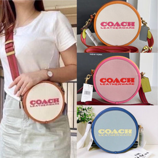 🎀 (สด-ผ่อน) กระเป๋าทรงกลม สีขาว สีฟ้า สีชมพู Shop COACH CA098 KIA CIRCLE BAG IN COLORBLOCK