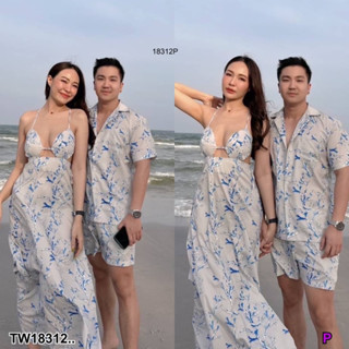 ชุดคู่รัก คู่ใจ งานเซตชุดคู่ชาย-หญิง เสื้อเชิ้ตฮาวายชายลุคสบายๆชิลๆริมทะเลกระดุมด้านหน้า มาพร้อมกับกางเกงขาสั้น