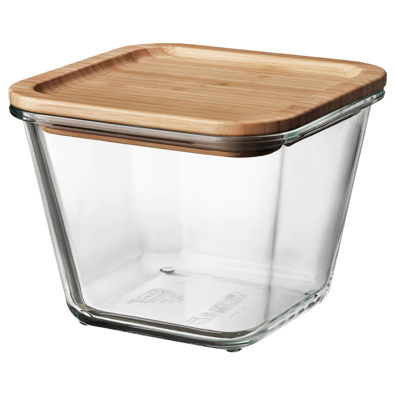 IKEA 365+ อิเกีย 365+ กล่องเก็บอาหารพร้อมฝาปิด, สี่เหลี่ยมจัตุรัส แก้ว/ไม้ไผ่, 1.2 ลิตร