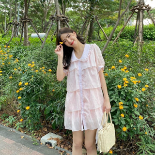 chuuchop_พร้อมส่ง(C7862)✨🌷🍃Lucy pink dress ชุดเดรสสั้นแต่งระบายชั้นๆ สีชมพู