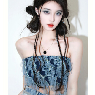 SKT440 Tube Tops เสื้อแขนกุด รัดตัวเซ็กซี่ เสื้อกล้าม ไม่มีสายรัด สวมเสื้อครอป ถ่ายรูปในวันหยุดริมทะเล🌊สไตล์ y2k  2023 NEW