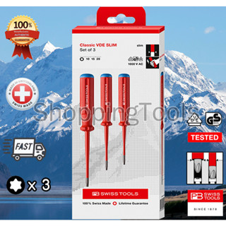 PB Swiss Tools ไขควงชุดกันไฟ แกน SLIM หัวTorx *รุ่น Premium PB 5549 SL CBB เบอร์ T10/T15/T20 (3 ตัว/ชุด)