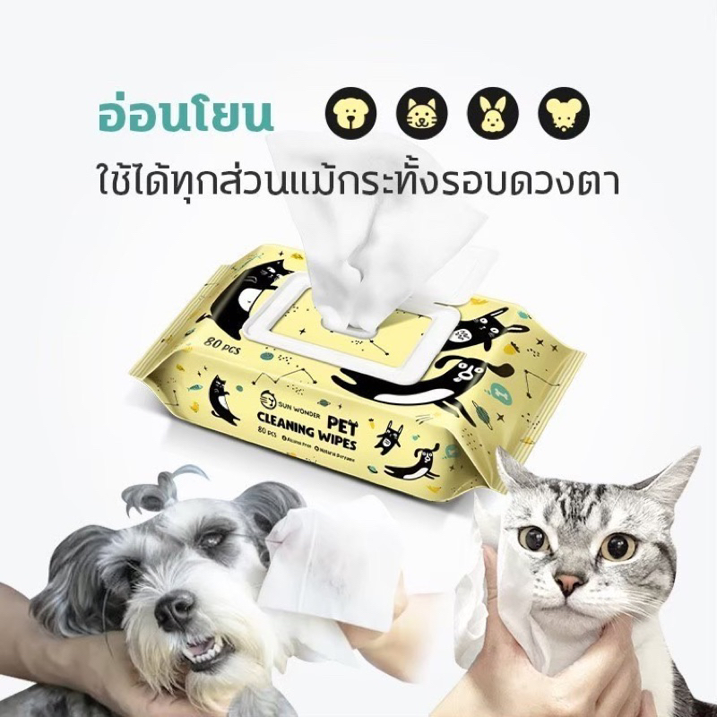 Sun Wonder Pet Cleaning Wips กระดาษทิชชู่เปียกสำหรับสัตว์เลี้ยง 80 แผ่น - รูปที่ 2