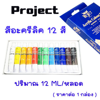 Project สีอะครีลิค 12สี ปริมาณ 12 ML/หลอด ศิลปะ ทาสี ชุดสีอะครีลิค ชุดสี หลอดโฟม สีน้ำอะครีลิค อุปกรณ์ศิลปะ สีทา สีน้ำBK