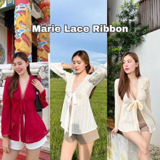 Marie Lace Ribbon Top เสื้อคอวี ดีเทลผูกหน้า เนื้อผ้าลายฉลุสุดเก๋