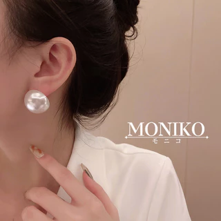MONIKO ต่างหูเงิน S925 เข็มมุก ขนาดใหญ่ สไตล์เกาหลี เรโทร สําหรับผู้หญิง