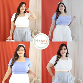 🍭Moonyshop🍭เสื้อครอปแขนสั้น Crop Top Plussize ใส่ไม่ได้เปลี่ยนได้#499