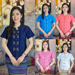 เสื้อพื้นเมืองหญิง ปักจักรลายก้นหอย แขนสั้น