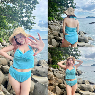 100KG Plus size  ชุดว่ายน้ำสาวอวบ ทูพีชสาวอวบ 2 ชิ้น : รุ่นอแมนด้า