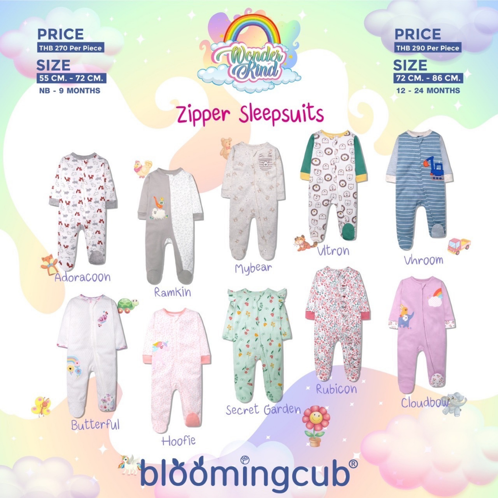 Bloomingcub Zipper Sleepsuit 'Wonder Kind' ฺBaby Girl ชุดหมีซิบคลุมเท้า ชุดนอนเด็กแรกเกิด บอดี้สูทเด็ก