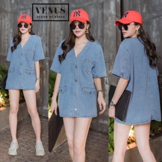 Mini Dress Jeans มินิเดรสผ้ายีนเนื้อดี แต่งกระเป๋าช่วงอก