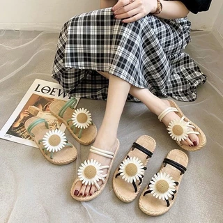 🍓EnJoy🍓 พร้อมส่ง (LT-DM-1) รองเท้าแตะลายดอกไม้ ใส่ได้สองแบบ สวม/รัดส้น เก๋มากแม่