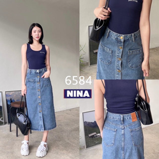 👖NN_ST🌟#6584 กระโปรงยีนส์ ผ้าไม่ยืด งานสีฟอกสนิม สวยคลาสสิคมากค่ะ งานดีเทลแต่งกระดุมทองหน้า