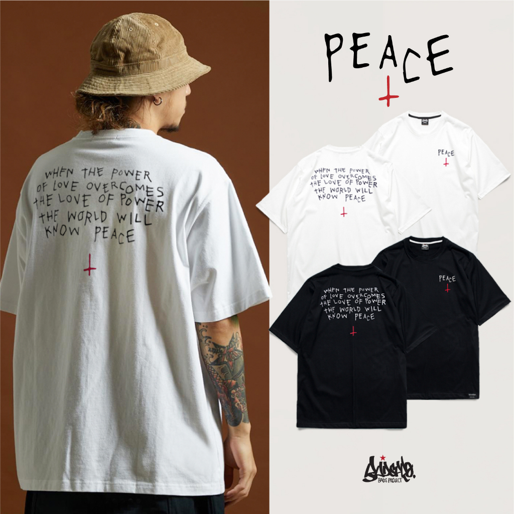 Just say Bad ® Oversize Long รุ่น Peace + ( สกรีนนูน ) สีดำ ขาว เสื้อทรงA ชาย หญิง M L / OLS