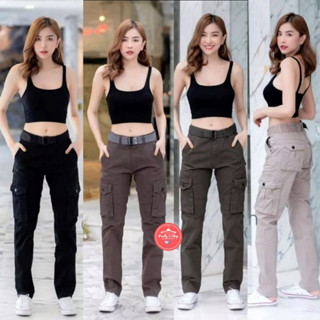 รุ่นP8222 Cargo pants กางเกงคาร์โก้ขากระบอกผ้ายืด(ผ้าคัตตอลผสมสเปนเด็ก มี 4 สี)กางเกงยุทธวิธีหลายกระเป๋า กางเกงเดินป่า