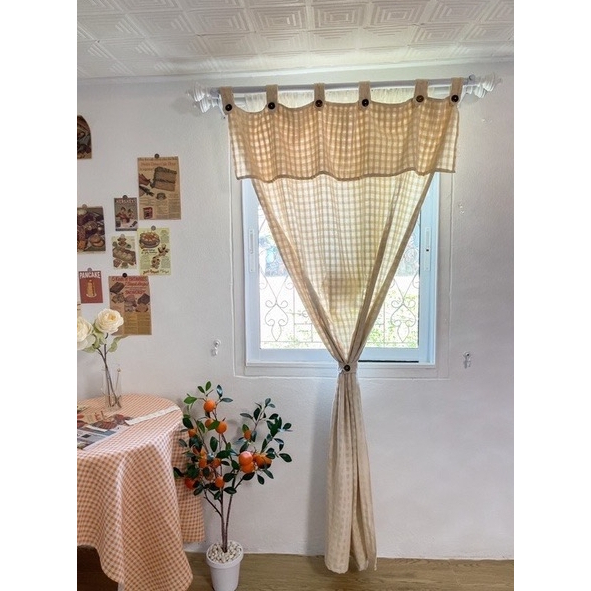 แนะนำ ผ้าม่าน ผ้าม่านสีครีมธรรมชาติ แบบหูกระดุม มีเชิงคอ ถอดแกะได้ ผ้าฝ้ายลายตารางดั้งเดิมสีดิบ สุดคลาสสิค TTNK ราคาพิเศษ มีเก็บเงินปลายทาง